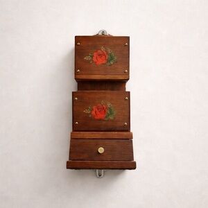 Retro Wooden Wall Hanging with Drawer & Floral Rose Detail